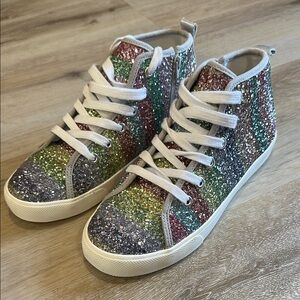 Mini Boden, Rainbow Glitter High Top Sneakers